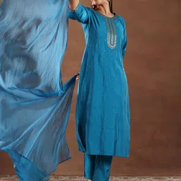 Libas Geometric Embroidered Sequinned Straight Kurta with Trousers &Dupatta-23