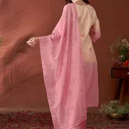 Anouk Pink Ethnic Motifs Printed Straight Sequinned Organza Kurta with Trousers & Dupatta image 5
