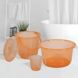 Kuber Industries Orange 3 Pieces Bath Accessories Set-54