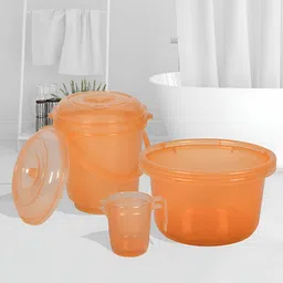 Kuber Industries Orange 6 Piece Bath Accessories Set-55