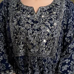 Subh LAXMI Floral Printed Thread Work A-Line Kurta With Trousers & Dupatta image 2