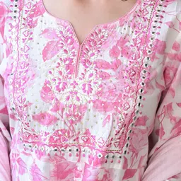 Subh LAXMI Floral Printed Regular Mirror Work Kurta with Trousers & Dupatta image 2