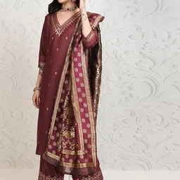 Vishudh Women Ethnic Motifs Printed Regular Thread Work Kurta with Trousers & With Dupatta image 5
