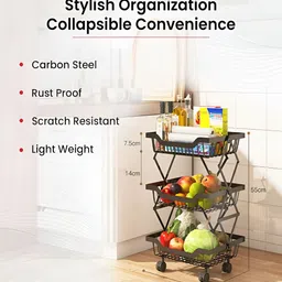 Kuber Industries Black 3 Layers Collapsible 360 Degree Rotatable Kitchen Rack-11