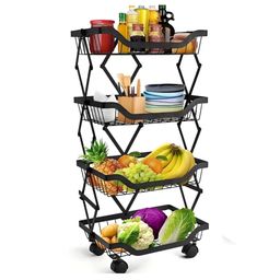 Kuber Industries Black 4-Layers 360-Degree Rotable Collapsible Kitchen Rack Trolley-image-14