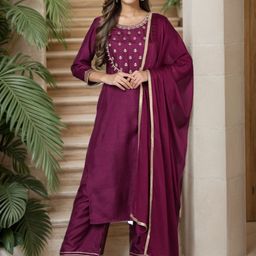 KALINI Ethnic Motifs Yoke Design Thread Work Kurta With Trousers & Dupatta image 1