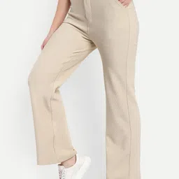 Next One Women Smart Straight Fit High-Rise Easy Wash Corduroy Parallel Trousers-image-98
