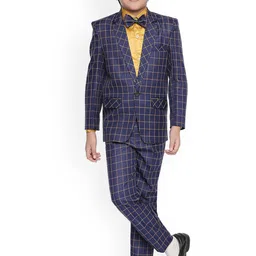 Jeetethnics Boys Navy Blue & Yellow Checked Party Suit-image-69