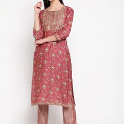 Be Indi Women Striped Printed Straight Kurta Set with Trouser-3