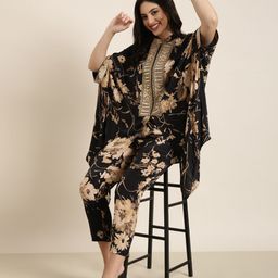 SHOWOFF Floral Printed Mandarin-Collar Sequined Shirt With Trouser-picture-38
