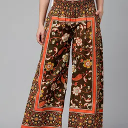 I Love She Women Floral Printed Relaxed Straight Leg High-Rise Cotton Parallel Trousers-image-97