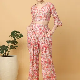 KALINI Floral Printed Crop Top With Trousers-picture-13