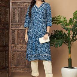 Label Khoj Women Floral Printed Regular Pure Cotton Kurta with Trousers-image-75