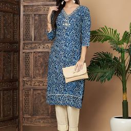 Label Khoj Women Floral Printed Regular Pure Cotton Kurta with Trousers-image-14