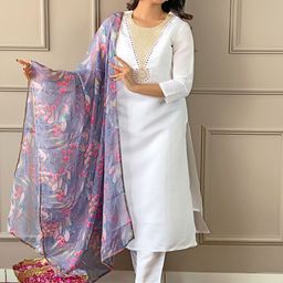 KALINI Floral Yoke Design Thread Work Straight Kurta With Trousers & Dupatta-image-57