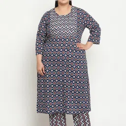 Sringam Plus Size Ethnic Motifs Printed Pure Cotton Regular Kurta With Trousers-16