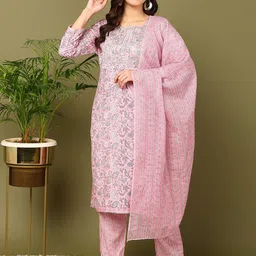 mokshi Floral Printed Regular Sequinned Kurta With Trouser & Dupatta-13