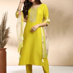 MOKOSH Zari Embroidered Straight Kurta With Trouser And Dupatta-image-87