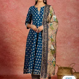 Libas Floral Printed Pleated Gotta Patti Kurta With Trousers & Dupatta-image-63