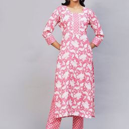 KALINI Lace Floral Printed Straight Kurta with Trousers-image-62