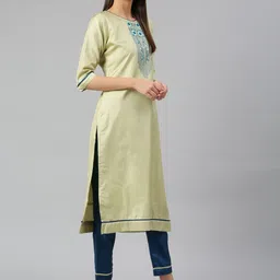 Lilots Women Gold-Toned Embroidered Kurta with Trousers & Dupatta-41