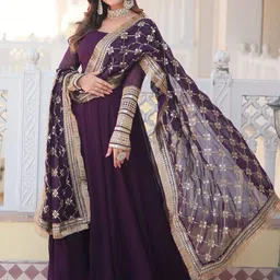 GRISHU COLLECTION Embroidered Sequinned Anarkali Kurta With Trouser & Dupatta image 4