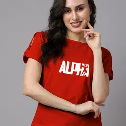 Friskers Red Slit Sleeves Pure Cotton Top-picture-46