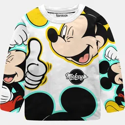 BONKIDS Boys White & Black Mickey Mouse Printed T-shirt-33