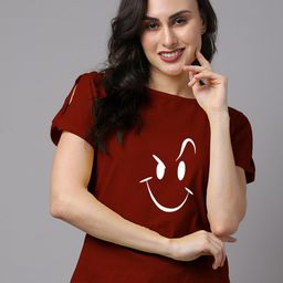 Friskers Maroon Slit Sleeves Pure Cotton Top-image-65