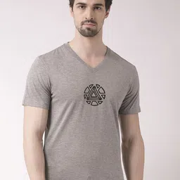 Friskers Geometric Printed V-Neck T-shirt-image-64