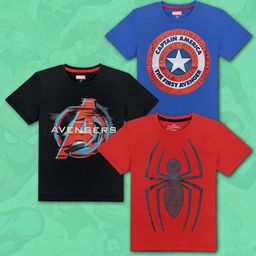 Kids Ville Boys Pack Of 3 Marvel Comics Printed Cotton T-shirts-image-93