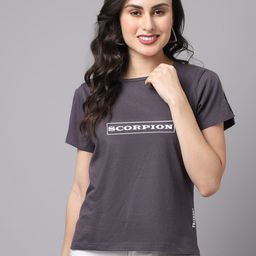 Friskers Women Grey Typography Printed Cotton T-shirt-image-26
