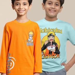 Kids Ville Boys Pack of 2 Naruto Printed Pure Cotton Round Neck Tshirt-image-7