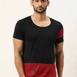 ACTOHOLIC Men Black & Red Colourblocked Round Neck High-Low T-shirt-picture-44