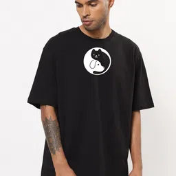 Mad Over Print Men Black Printed Drop-Shoulder Sleeves Oversized Cotton T-shirt-image-62
