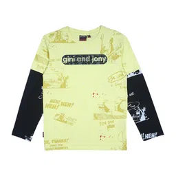 Gini and Jony Boys Yellow & Black Typography Printed Cotton T-shirt-picture-27