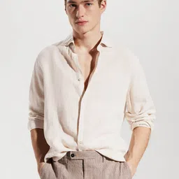 MANGO MAN Solid Pure Linen Casual Shirt-image-46