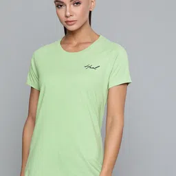 HRX by Hrithik Roshan Yoga Women Lime Melange Bio-Wash Solid Tshirts-image-75