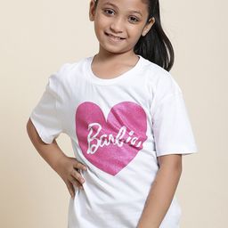Kids Ville Girls Barbie Printed Pure Cotton Tshirt-image-87