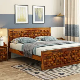 woodenmood Moglis Solid Wood Queen Size Bed Without Storage Bed In Honey Oak Finish-picture-10