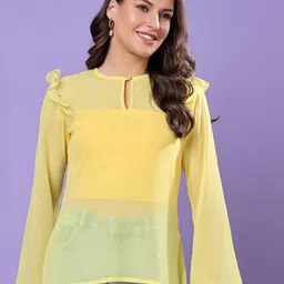 SCORPIUSKeyhole Neck Flared Sleeve Chiffon Tube Top-image-15