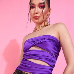 Oomph! Strapless Twisted Smocked Satin Crop Tube Top With Cut Outs-picture-11