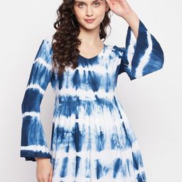 Ruhaans Women Blue & White Viscose Rayon Printed Tunic-image-26