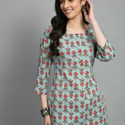 KALINI Round Neck Floral Printed Cotton Tunics-54