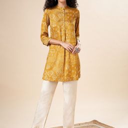 Marigold Lane Mandarin Collar Printed Silk Ethnic Tunic-image-37