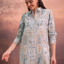 Vishudh Ethnic Motifs Printed Shirt Collar Tunic-image-76