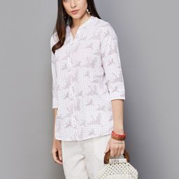 Melange by Lifestyle Conversational Printed Mandarin Collar Pure Cotton Tunic-image-71