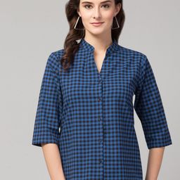 Hive91 Blue & Black Mandarin Collar Checked Tunic-image-64