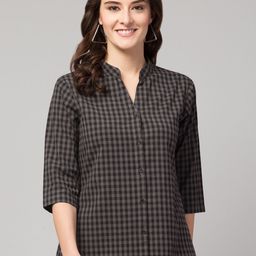 Hive91 Grey & Black Mandarin Collar Checked Tunic-image-23
