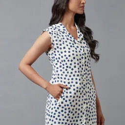 W White & Blue Shirt Collar Printed Pure Cotton Tunic image 4